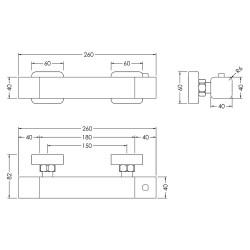 Windon Thermostatic Bar Valve - Technical Drawing