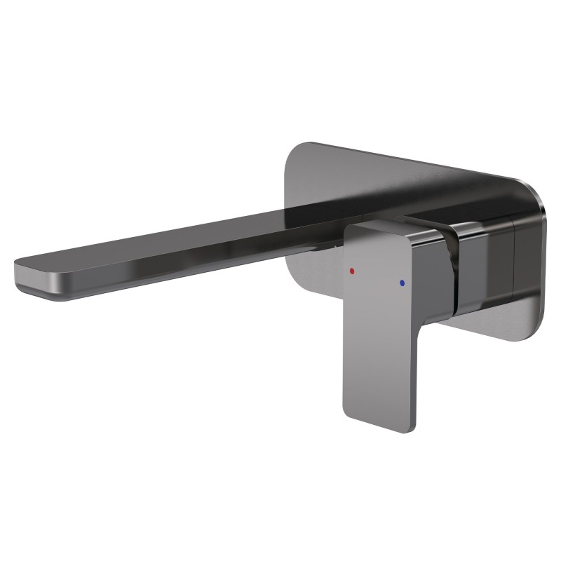 Windon Wall Mounted 2 Tap Hole Basin Mixer With Plate - Brushed Pewter Windon Wall Mounted 2 Tap Hole Basin Mixer With Plate - Brushed Pewter