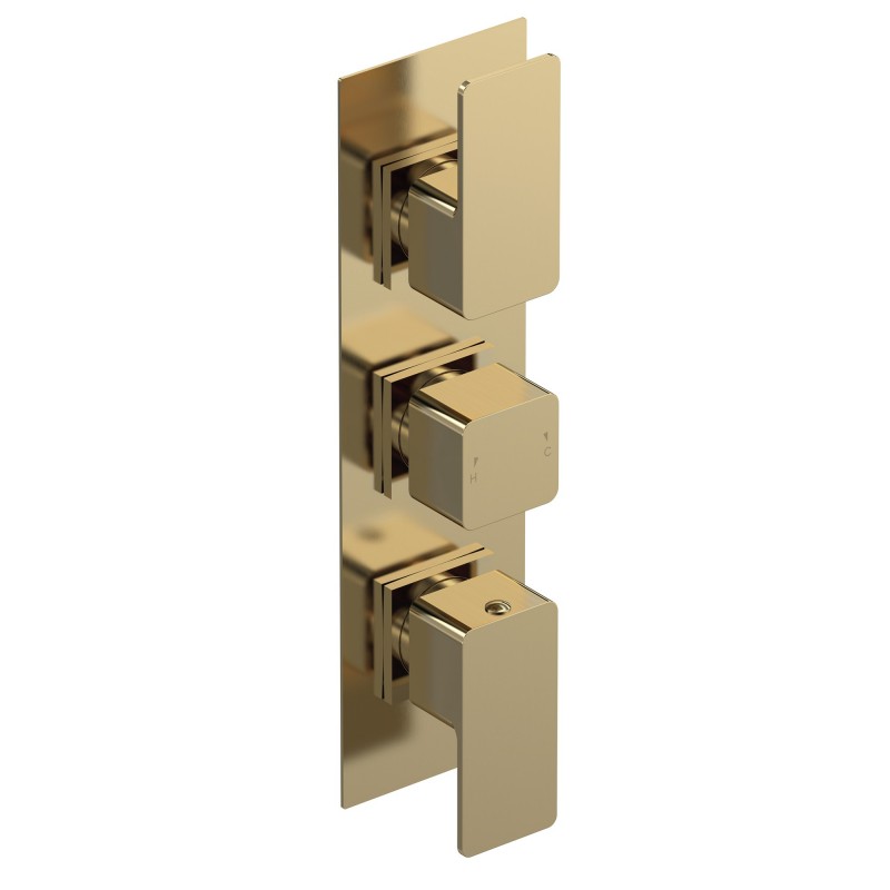 Brushed Brass Windon Triple Thermostatic Valve With Diverter Brushed Brass Windon Triple Thermostatic Valve With Diverter