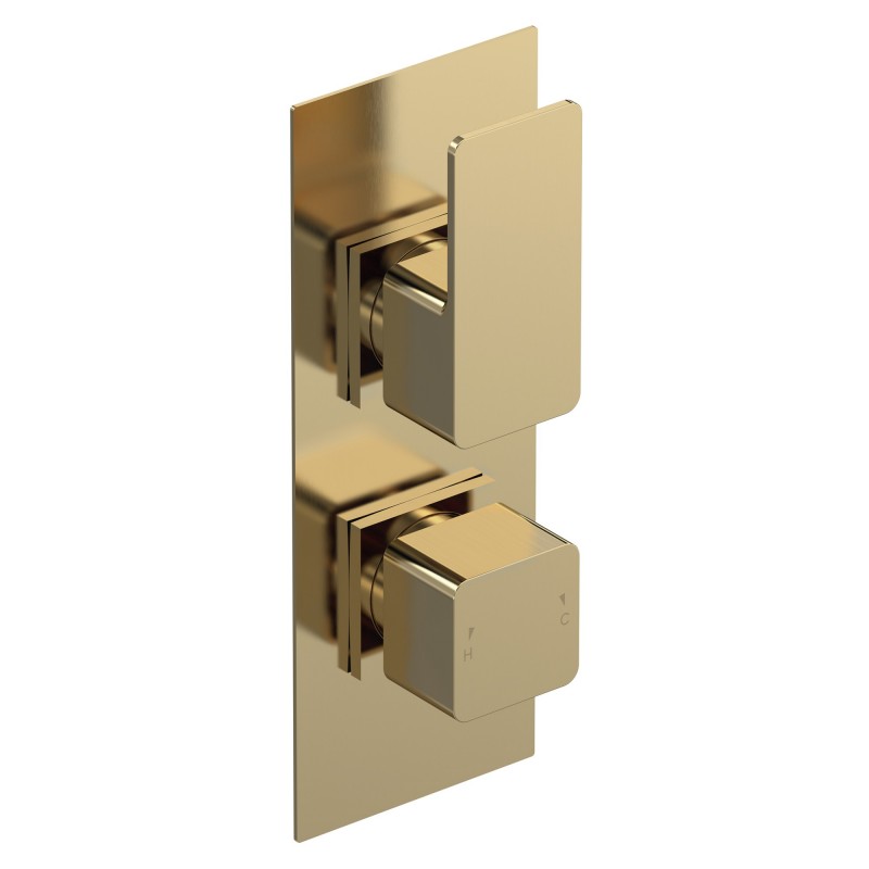 Brushed Brass Windon Twin Thermostatic Valve With Diverter Brushed Brass Windon Twin Thermostatic Valve With Diverter