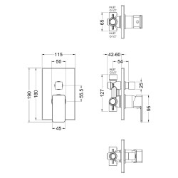Windon Manual Shower Valve With Diverter - Technical Drawing