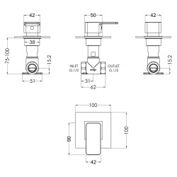 Windon Concealed Stop Tap - Technical Drawing