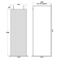 Matt Black 800 Fluted Wetroom Scren with Arms & Feet - Technical Drawing