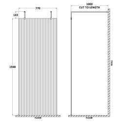 Matt Black 900 Fluted Wetroom Scren with Arms & Feet - Technical Drawing