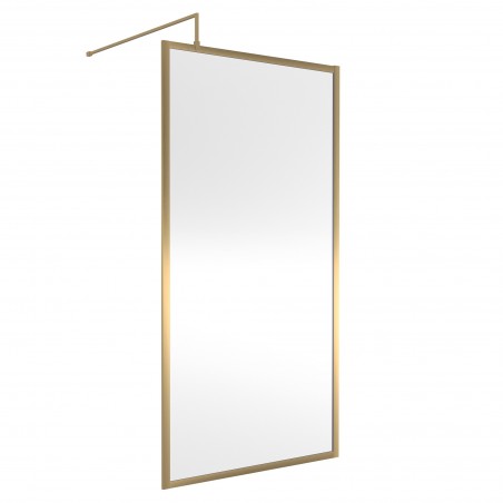 Full Outer Framed Wetroom Screen 1000mm x 1850mm with Support Bar 8mm Glass - Brushed Brass