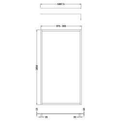 Full Outer Framed Wetroom Screen 1000mm x 1850mm with Support Bar 8mm Glass - Brushed Brass - Technical Drawing