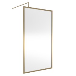 Full Outer Framed Wetroom Screen 1100mm x 1850mm with Support Bar 8mm Glass - Brushed Brass