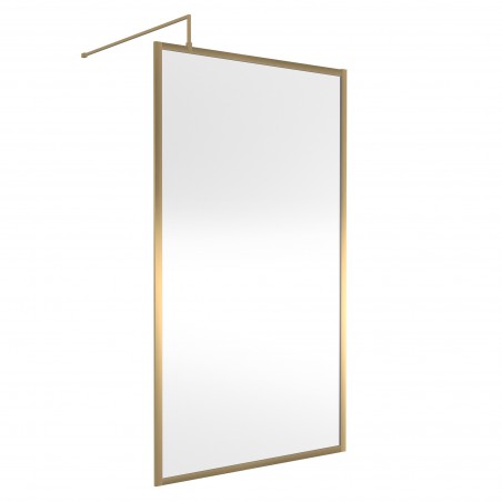 Full Outer Framed Wetroom Screen 1100mm x 1850mm with Support Bar 8mm Glass - Brushed Brass