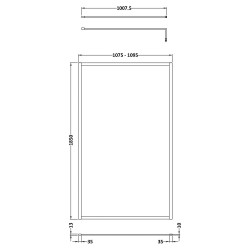Full Outer Framed Wetroom Screen 1100mm x 1850mm with Support Bar 8mm Glass - Brushed Brass - Technical Drawing