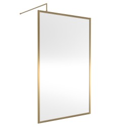 Full Outer Framed Wetroom Screen 1200mm x 1850mm with Support Bar 8mm Glass - Brushed Brass