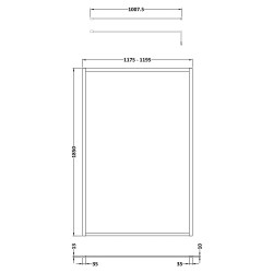 Full Outer Framed Wetroom Screen 1200mm x 1850mm with Support Bar 8mm Glass - Brushed Brass - Technical Drawing