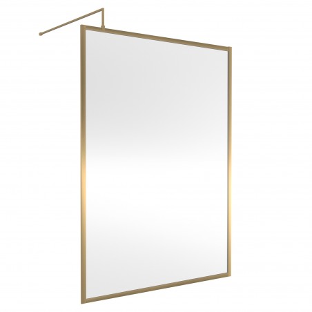 Full Outer Framed Wetroom Screen 1400mm x 1850mm with Support Bar 8mm Glass - Brushed Brass