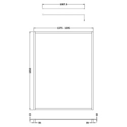 Full Outer Framed Wetroom Screen 1400mm x 1850mm with Support Bar 8mm Glass - Brushed Brass - Technical Drawing