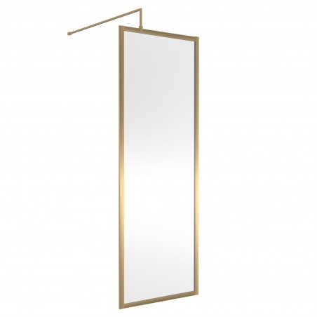 Full Outer Framed Wetroom Screen 700mm x 1850mm with Support Bar 8mm Glass - Brushed Brass