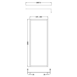 Full Outer Framed Wetroom Screen 700mm x 1850mm with Support Bar 8mm Glass - Brushed Brass - Technical Drawing