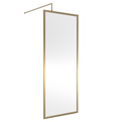 Full Outer Framed Wetroom Screen 760mm x 1850mm with Support Bar 8mm Glass - Brushed Brass