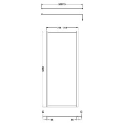 Full Outer Framed Wetroom Screen 760mm x 1850mm with Support Bar 8mm Glass - Brushed Brass - Technical Drawing