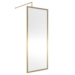 Full Outer Framed Wetroom Screen 800mm x 1850mm with Support Bar 8mm Glass - Brushed Brass