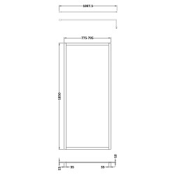 Full Outer Framed Wetroom Screen 800mm x 1850mm with Support Bar 8mm Glass - Brushed Brass - Technical Drawing