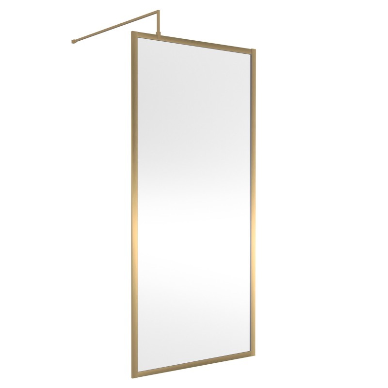 Full Outer Framed Wetroom Screen 900mm x 1850mm with Support Bar 8mm Glass - Brushed Brass