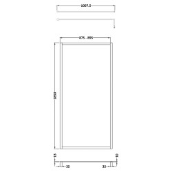 Full Outer Framed Wetroom Screen 900mm x 1850mm with Support Bar 8mm Glass - Brushed Brass - Technical Drawing