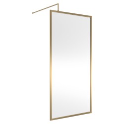 Full Outer Framed Wetroom Screen 1000mm W x 1950mm H with Support Bar 8mm Glass - Brushed Brass