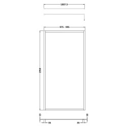 Full Outer Framed Wetroom Screen 1000mm W x 1950mm H with Support Bar 8mm Glass - Brushed Brass - Technical Drawing