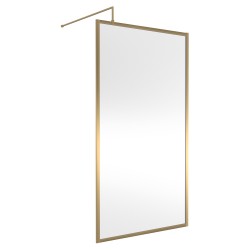 Full Outer Framed Wetroom Screen 1100mm W x 1950mm H with Support Bar 8mm Glass - Brushed Brass