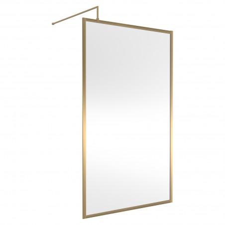 Full Outer Framed Wetroom Screen 1200mm W x 1950mm H with Support Bar 8mm Glass - Brushed Brass