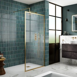 Full Outer Framed Wetroom Screen 1200mm W x 1950mm H with Support Bar 8mm Glass - Brushed Brass