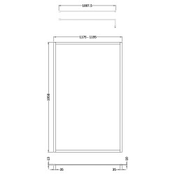 Full Outer Framed Wetroom Screen 1200mm W x 1950mm H with Support Bar 8mm Glass - Brushed Brass - Technical Drawing