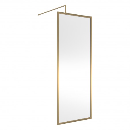 Full Outer Framed Wetroom Screen 800mm W x 1950mm H with Support Bar 8mm Glass - Brushed Brass