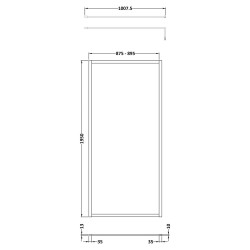 Full Outer Framed Wetroom Screen 900mm W x 1950mm H with Support Bar 8mm Glass - Brushed Brass - Technical Drawing