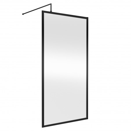Full Outer Framed Wetroom Screen 1000mm x 1850mm with Support Bar 8mm Glass - Satin Black