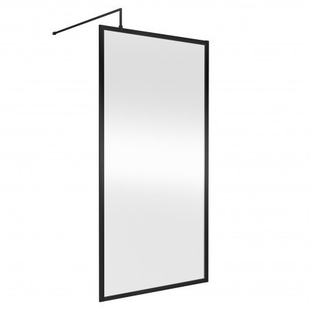Full Outer Framed Wetroom Screen 1000mm x 1850mm with Support Bar 8mm Glass - Satin Black