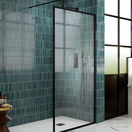 Full Outer Framed Wetroom Screen 1000mm x 1850mm with Support Bar 8mm Glass - Satin Black