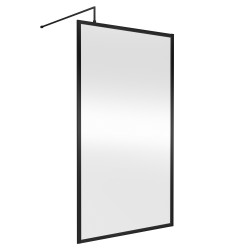 Full Outer Framed Wetroom Screen 1100mm x 1850mm with Support Bar 8mm Glass - Satin Black