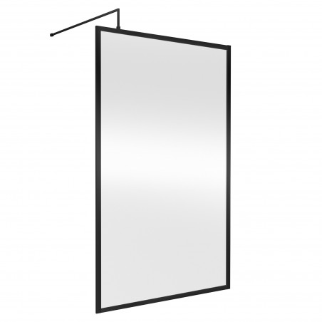 Full Outer Framed Wetroom Screen 1200mm x 1850mm with Support Bar 8mm Glass - Satin Black