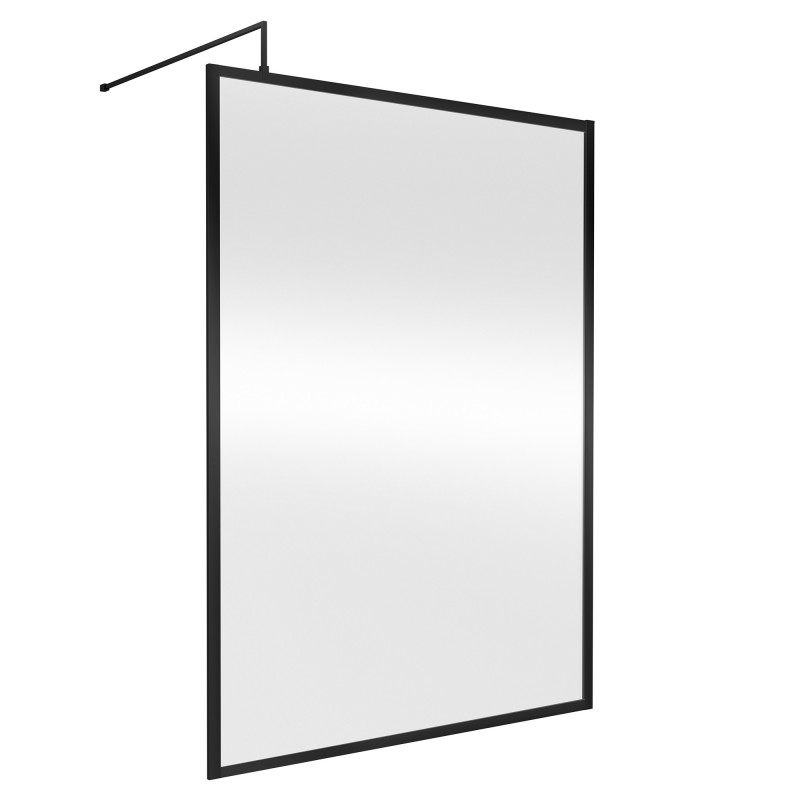 Full Outer Framed Wetroom Screen 1400mm x 1850mm with Support Bar 8mm Glass - Satin Black