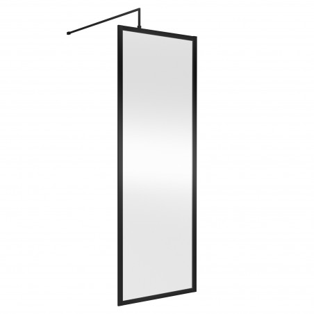 Full Outer Framed Wetroom Screen 700mm x 1850mm with Support Bar 8mm Glass - Satin Black