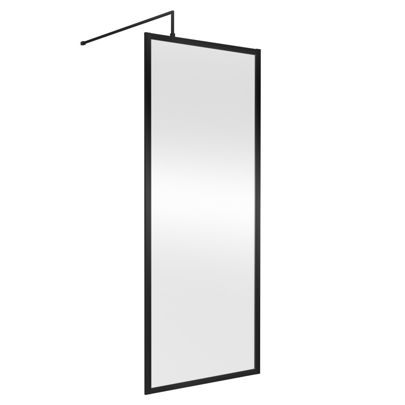 Full Outer Framed Wetroom Screen 760mm x 1850mm with Support Bar 8mm Glass - Satin Black
