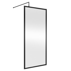 Full Outer Framed Wetroom Screen 900mm x 1850mm with Support Bar 8mm Glass - Satin Black