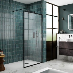 Full Outer Framed Wetroom Screen 1000mm W x 1950mm H with Support Bar 8mm Glass - Matt Black - Insitu