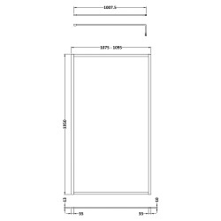 Full Outer Framed Wetroom Screen 1100mm W x 1950mm H with Support Bar 8mm Glass - Matt Black - Technical Drawing