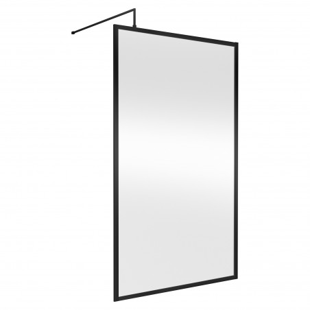 Full Outer Framed Wetroom Screen 1200mm W x 1950mm H with Support Bar 8mm Glass - Matt Black