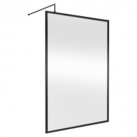 Full Outer Framed Wetroom Screen 1400mm W x 1950mm H with Support Bar 8mm Glass - Matt Black