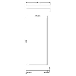 Full Outer Framed Wetroom Screen 800mm W x 1950mm H with Support Bar 8mm Glass - Matt Black - Technical Drawing