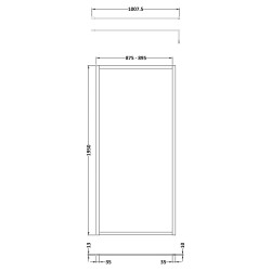 Full Outer Framed Wetroom Screen 900mm W x 1950mm H with Support Bar 8mm Glass - Matt Black - Technical Drawing