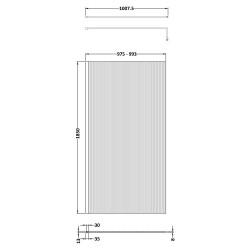 Matt Black Fluted Wetroom Glass Screen 1000 x 1850 x 8mm - Technical Drawing