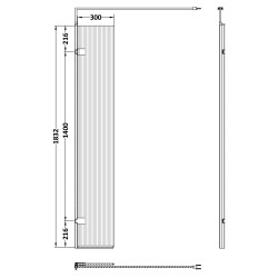 Matt Black Fluted Wetroom Glass Return Panel 300 x 1850 x 8mm - Technical Drawing